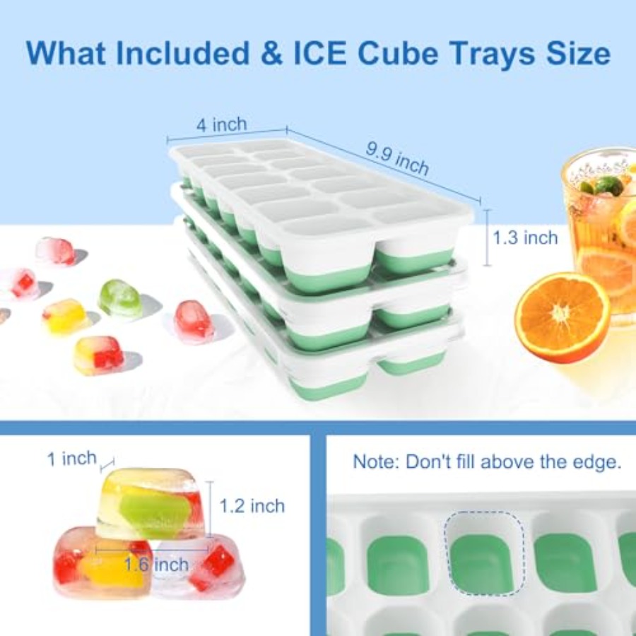 Ice Cube Tray with Lid, 3 Pack - Silicone Mold Tray ulasan dan harga